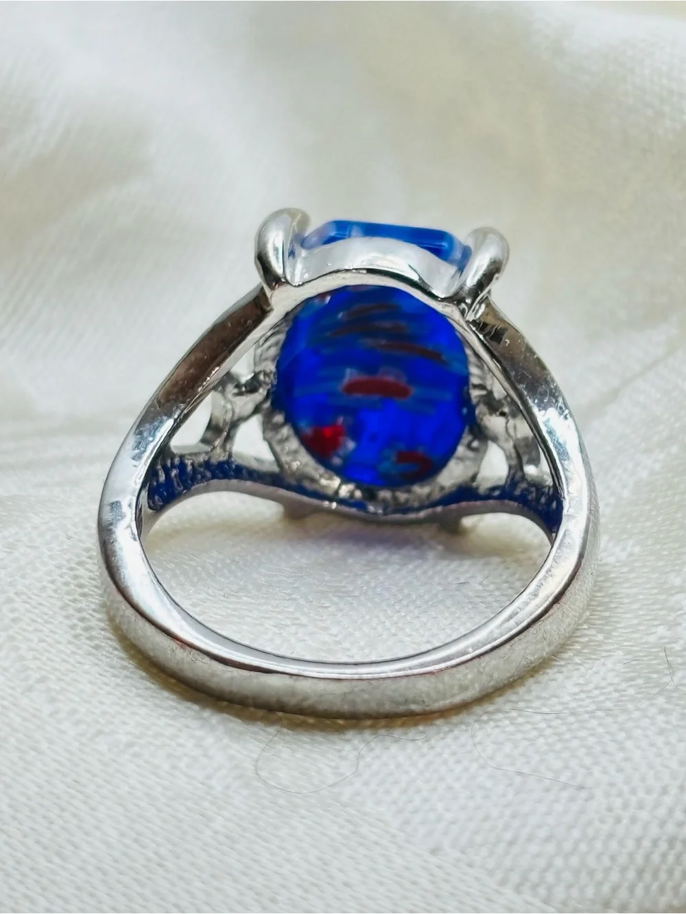 Millefiori Art Glass Blue and Red Ring Size 7.75